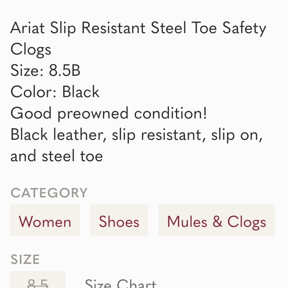 Ariat Slip Resistant Steel Toe Safety Clogs 8.5B